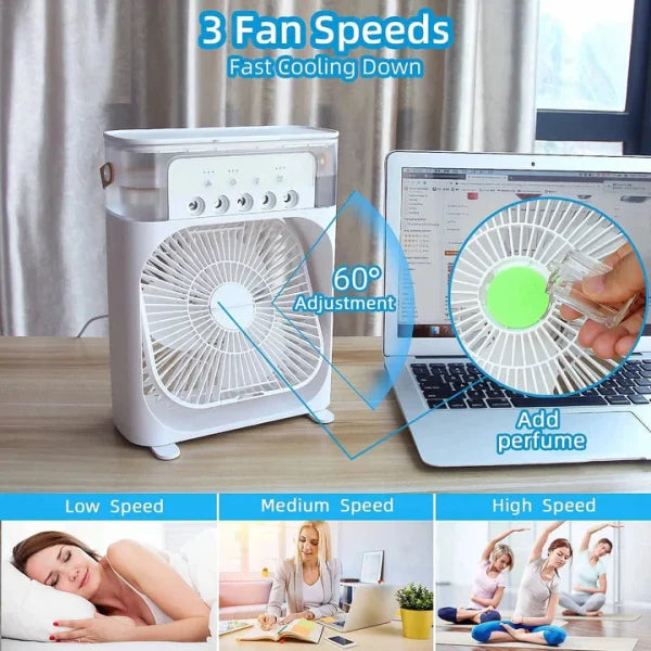 Portable Air Conditioner Fan Usb Electric Fan With Led Night Light, Fine Mist Water, And Humidifier Function |