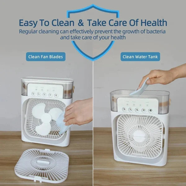 Portable Air Conditioner Fan Usb Electric Fan With Led Night Light, Fine Mist Water, And Humidifier Function |